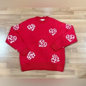 Coco & Shay Red Knit Sweater with White Animal‑Print Hearts – 1X